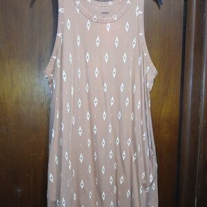 Sonoma Sleeveless Printed Mini Tank Dress - Terra Cotta with Cream Motif Sz XL